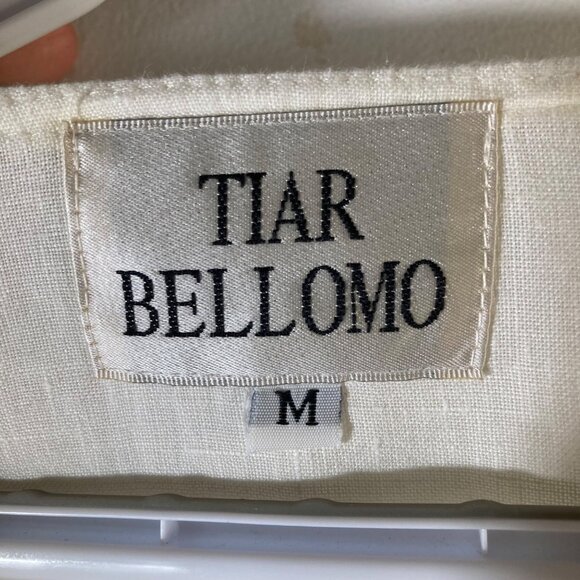 Womens Tiar Bellomo Linen Lagenlook Tunic Flower Detail Ivory M - Picture 8 of 9